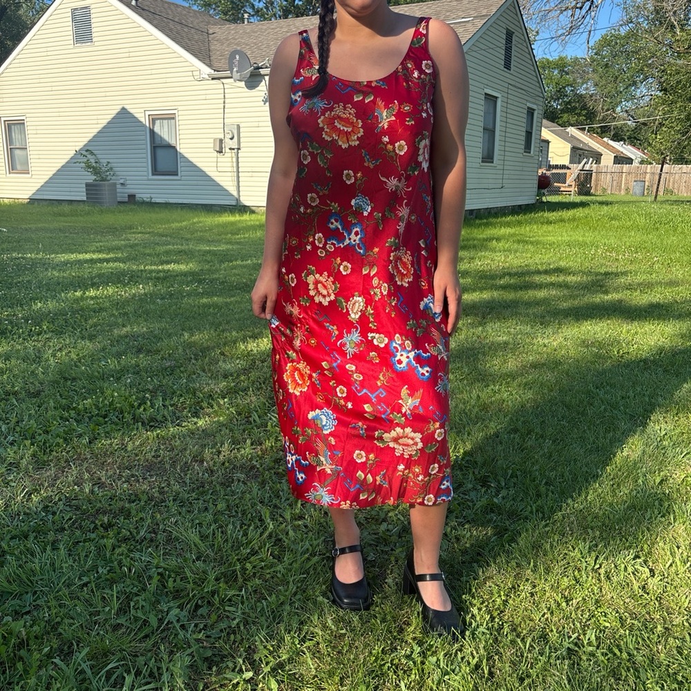 Floral Red Sleeveless Dress